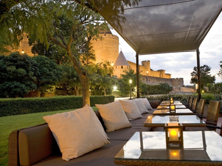  terrace at Hotel du Chateau Carcassonne Hotel boutique best charming inn