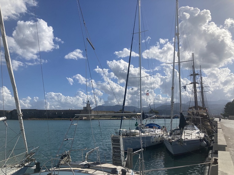 Boats with island in the back